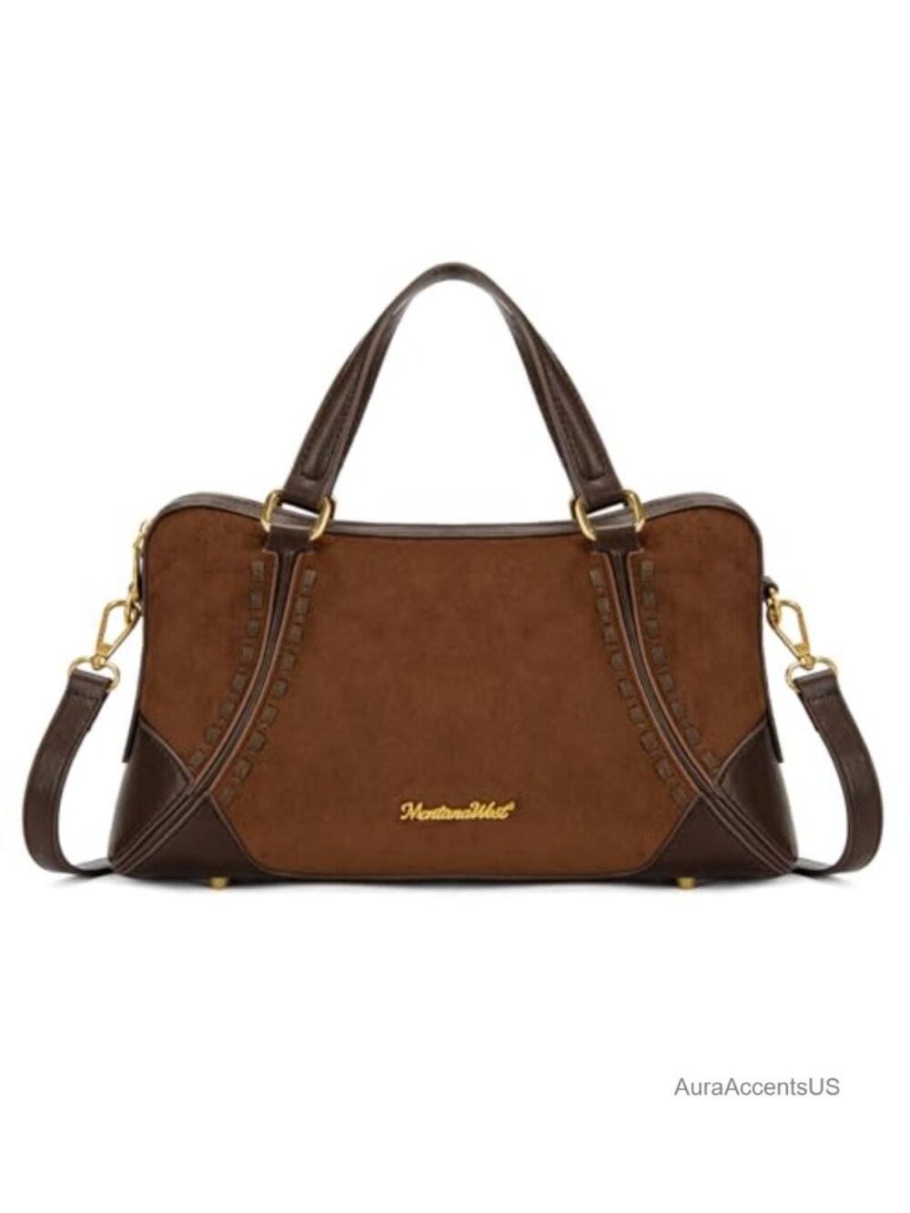 Faux Suede Satchel Crossbody Handbag Western Style with Adjustable Strap Top